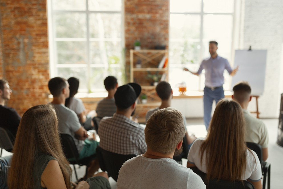 person presenting in a meeting