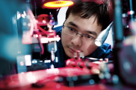 technician reviewing machine small